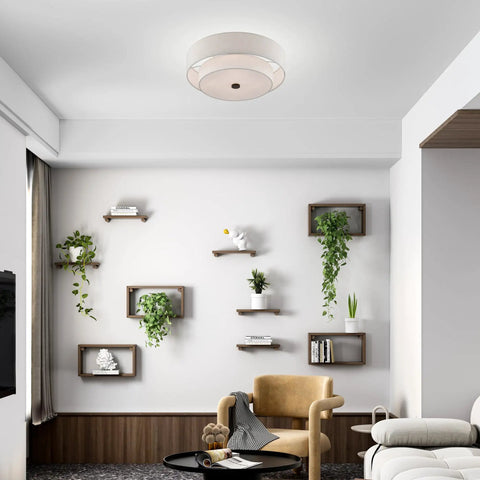 Four Light Semi Flush Mount Ceiling Fixture In English Bronze With Oatmeal Fabric Hardback Drum Shade And Satin White Diffuser