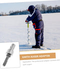 Person using Power Tool Earth Auger Adapter Chuck Universal Drill Bit Converter For Garden Planting on snowy ground.