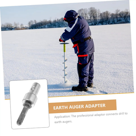 Person using Power Tool Earth Auger Adapter Chuck Universal Drill Bit Converter For Garden Planting on snowy ground.