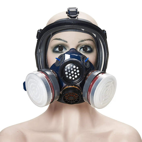 Individual wearing All Day Comfort Anti Dust Full Face Cover With Organic Vapor Protection For Paint Polishing Mold Construction And Welding.