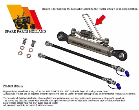 Adjustable Hydraulic Top Link Cat 1 From Cab Control 23 And 5 Eighths To 37 Inches With Locking Block and hoses visible