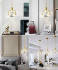 Dope Pendant Ceiling Light For Kitchen Island With Integrated LED Crystal Pendant In Gold Brushed Brass Finish Modern Hanging Fixture For Dining Room Or Bedroom 1 Light displayed in various home settings.
