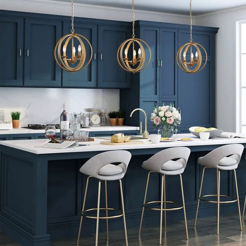 Gold Orb Pendant Light 3 Light Modern Fixture With Open Globe Metal Frame And Soft Gold Finish over kitchen island