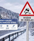 Pro Grade Galvanized Square Sign Posts Built Like A Tank For Any Job Featuring 2 Inch Width And 7 16 Inch Pre Drilled Holes in snowy setting.