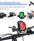 Heavy Duty Aluminum Bike Handlebar Extender Mount for GPS Speedometer and LED Light on bicycle with phone and bell attached