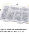 Heavy Duty Sheet Metal Screws Assortment Kit With Self Tapping And Self Drilling, 410 Stainless Steel Fasteners in organizing box