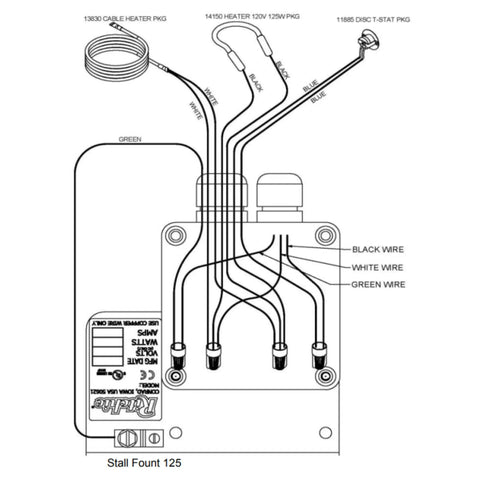 Heated Automatic Stall Waterer For Horses Forged In 304 Stainless Steel Wall Mounted wiring diagram with labels and components.