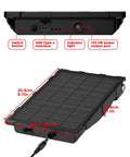 Solar Panel Kit For Trail Cams With 6000mAh Battery And 12V Output IP66 Waterproof showing dimensions and ports