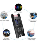 24V 5A 120W Universal Regulated Switching Power Supply, LED driver, adapter for strip lights, industrial use, with protections.