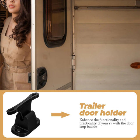 Premium T-Shaped Nylon Trailer Door Catch For Rv Camper And Enclosed Utility Trailers With Heavy Duty Hold Hooks For Secure Cargo Doors Easy Install, shown on RV door.