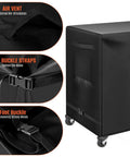 36 Inch Outdoor Prep Table Cover Heavy Duty Waterproof All Weather Shield for Portable Tables and Storage Carts with features like air vent, dual buckle straps, and foot buckle.