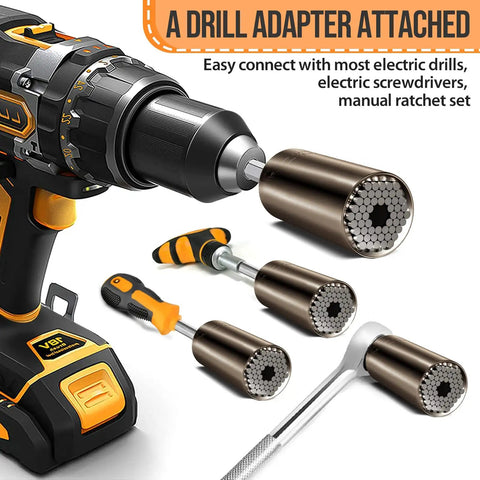 Ultimate Universal Socket Set With Power Drill Adapter Gift For Men Who Have Everything, Handy Grip Tool Kit For Dads Husbands Boyfriends, Dope Gift For Electricians Mechanics Carpenters And DIY Lovers