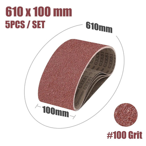 Heavy Duty Abrasive Screen Band Sander Belts For Effortless Grinding And Flawless Polishing, 5 Pack Sized 610X100MM, 100 Grit showing details.
