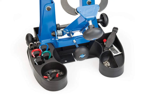 Tilting Truing Stand Base For TS 2 And TS 2 2 Wheel Truing Stands 20 Degree Front To Back Tilt Wide Sturdy Base With Small Parts Compartments And Spoke Wrench Holders For Easy Pro Bench Work