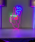 Lit Evil Eyes LED Neon Sign For Wall Decor 12V Dimmable Reusable Neon with flexible silicone LED strips on table display.