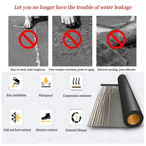 Image highlighting features of No Sweat Self Adhesive Roofing Tape With Heavy Duty Asphalt Bitumen Membrane for roofing leaks.
