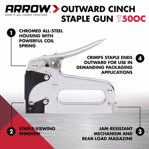 Outward Clinch Heavy Duty Staple Gun For Packaging And Boxes with steel housing and staple-viewing window