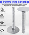 Pair of zinc-plated steel elevator bolts, 1/4-20 x 2, flat heads for garage and industrial hardware