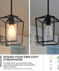 Height Adjustable Black Iron Cage Farmhouse Pendant Light With Clear Glass Shade for Kitchen Island featuring dimmable bulbs.