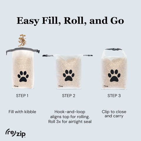 Large Roll Top Pet Food Storage Bag With Airtight Seal Keeps Kibble Fresh 40 Cup Capacity BPA Free steps for sealing