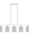 Five Light Polyhedral Opal Crystal Pendant Light Semi Flush Mount With Dope Chrome Finish, modern kitchen island fixture