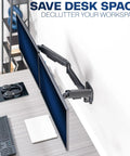 Super Smooth Heavy Duty Double Arm Dual Monitor Wall Mount With Zero Hassle Quick Height Adjustment For Two 17 To 32 Inch Monitors, overhead view