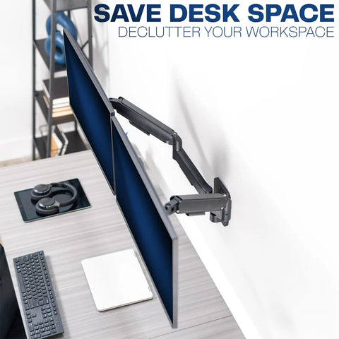 Super Smooth Heavy Duty Double Arm Dual Monitor Wall Mount With Zero Hassle Quick Height Adjustment For Two 17 To 32 Inch Monitors, overhead view