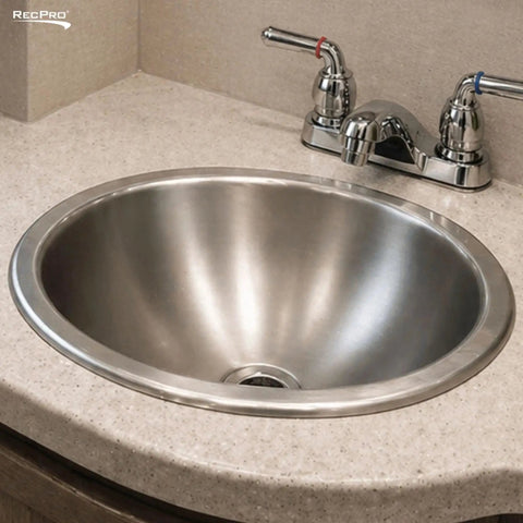 Stainless Steel RV Oval Sink With Single Bowl 10x13 Inch, 1.5 Inch Drain, No Faucet Included, Rust And Stain Resistant