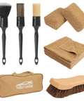 All In One Car Interior Cleaning Kit With Horse Hair Leather Brush, Long Bristle Detailing Brushes, Microfiber Cloths And Applicator
