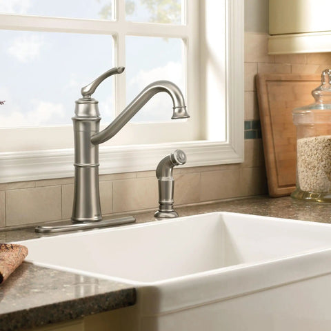 Wetherly High Arc Kitchen Faucet With Side Spray In Spot Resist Stainless, One Handle Lever For Easy Install