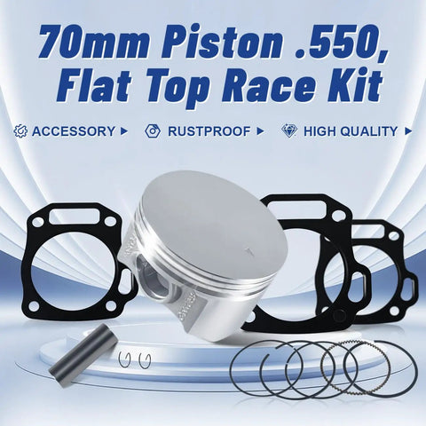 Beefed Up 70mm Flat Top Piston And.550 Ring Kit With Head Gasket For 212cc 224cc GX160 GX200 6.5HP Engines - Rebuild Kit Display