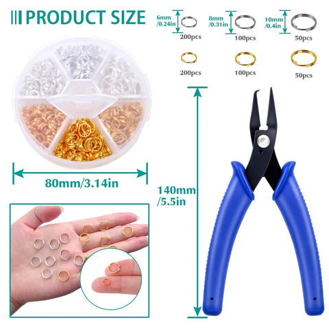 Split Rings For Jewelry Making Kit With 700 Pieces And Pliers, Assorted Colors And Sizes Jump Rings For Necklaces And Bracelets