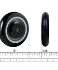 Five Inch Polyurethane Shopping Cart Wheel Set Four Pack Stepped And Full Tread Face With Double Ball Bearing 1400 Lb Total Capacity