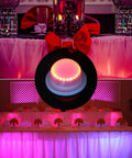 4 Pack LED Under Table Lights for Parties, RGB color changing uplighting beneath wedding reception tables, wireless remote control.