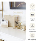 Gold Desk File Folder Organizer Set With Hanging File Holder Letter Size Tray Magazine File Organizer Pen Cup Sticky Note Holder And Sorter For A Tidy Desktop Office on white desk