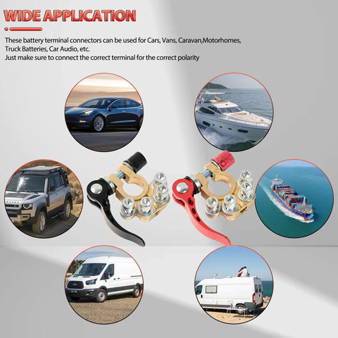 Wide application of Four Way Battery Terminal Connectors Set With Pure Brass Post Clips 1 Pair Quick Release Car Marine Main Cable Terminals