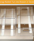 Total Game Changer Pull Out Cabinet Rails Kit Smooth Glide Drawer Slides 8 Pack Heavy Duty ABS Plastic Basket Organizer Guide Built Tough for Kitchens and Closets with transparent storage baskets.