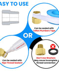 Diagram showing how to seal Brass Pipe Fitting Set Of Two One Quarter Inch NPT Male To One Half Inch NPT Female Reducer Adapters with tape or sealant.