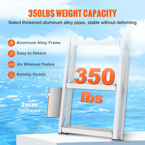 Removable Dock Ladder With 5 Steps And 350 Lbs Load Capacity For Pontoon Boats 4 Inch Wide Nonslip Pedals All Aluminum Design Built For Ship Lake Pool And Marine Boarding, 2mm thickened aluminum frame
