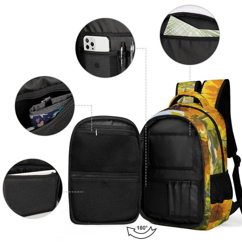 Dope Sunflower Field Oil Painting Backpack For Everyday Use Unisex Large Capacity Daypack with open compartments and pockets
