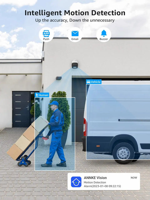 4K PoE Security Camera With AI Human And Vehicle Detection capturing delivery man near van