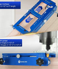 Heavy Duty Door Hinge Jig Kit, Precision Router Template for nailing cabinet makeovers, showcasing depth gauge and hinge mortise guide.