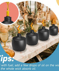 Citronella Tabletop Torches Six Pack For Outdoor Vibes, 21.5 Oz Metal Oil Burners With Fiberglass Wick on table