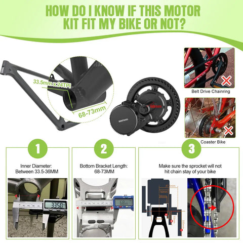 Guide to fitting Plug-and-Play 750W Mid Drive Ebike Conversion Kit 68-73mm BB and 33.5-36mm ID compatibility check