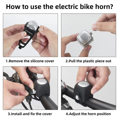 Electric Bike Bell With 90dB Alert And 3 Sound Modes Waterproof Black Finish Easy To Install For Daily Commutes Durable Bicycle Horn For E Bikes Loud Yet Clear Warning For Safer Rides, mounted on handlebar