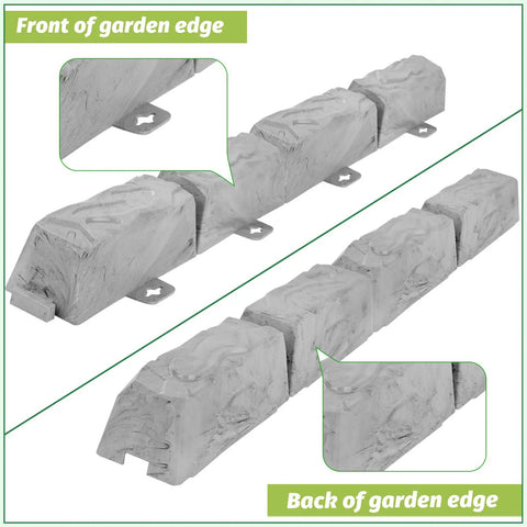 Heavy Duty Garden Edge Borders 16 Pack No Dig Lawn Edging with stone-look finish shown front and back view