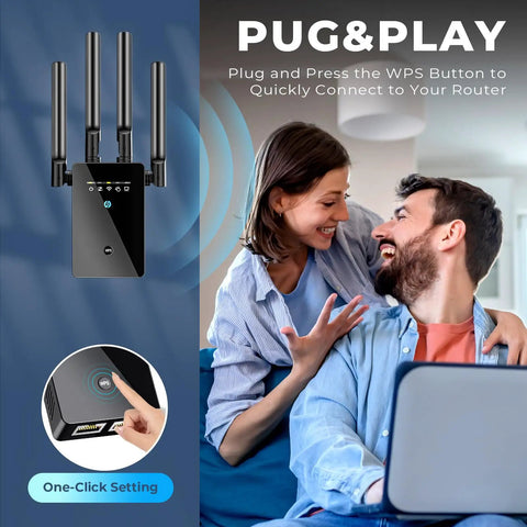Best WiFi Extender And Signal Booster For Home, 6X Faster Internet, with couple enjoying seamless connection