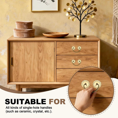Ten Pack Brass Cabinet Backplates With Vintage Flower Design Decorative Backplate Washers for drawers on wooden dresser