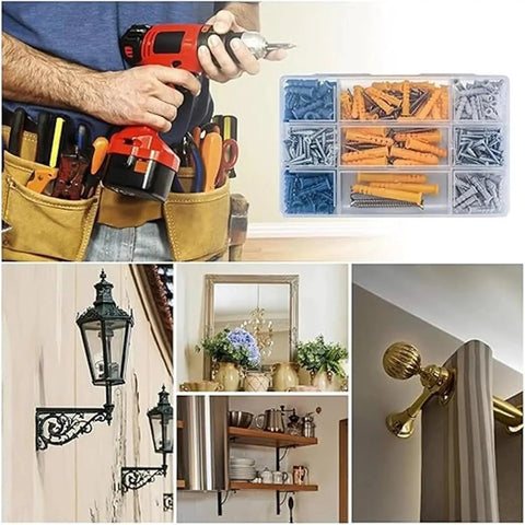 200 Piece Drywall Anchor Screw Set With Self Drilling Zinc Plated Carbon Steel For Quick No Prep Install And Heavy Duty Rust Resistant Mounting Of TVs Cabinets Shelves And Wall Decor, with organizer case