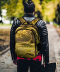 Mossy Forest Mushroom Printed Unisex Backpack on person outdoors